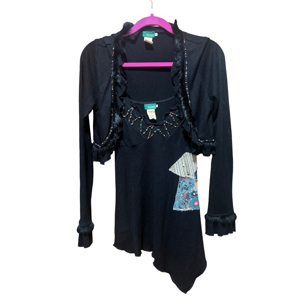 Vintage Y2K MisoMiso Beaded Tank & Cropped Cardigan Set Black Size L